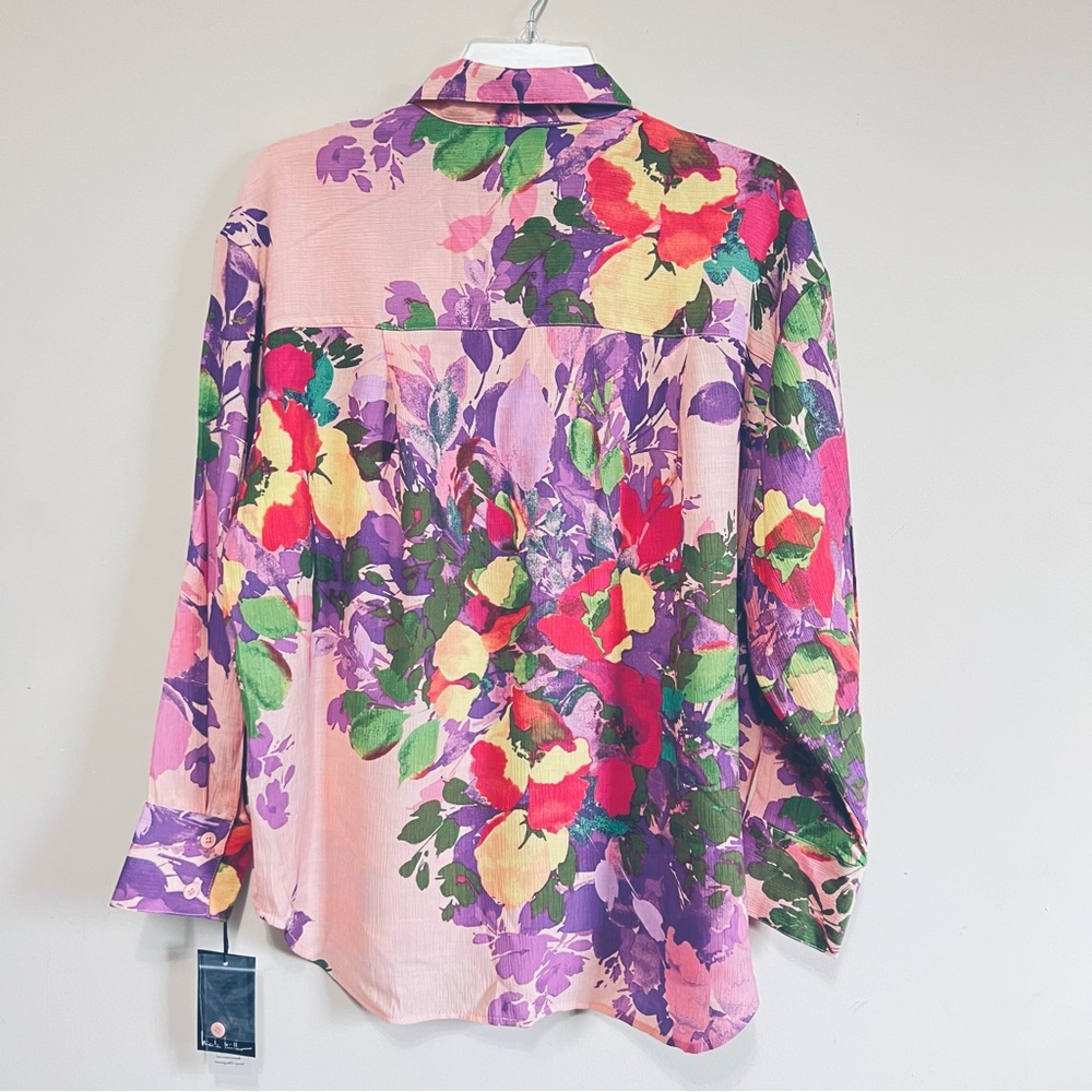 NWT Nicole Miller Floral Print Long Sleeve Button Front Oversized Shirt - Picture 6 of 11